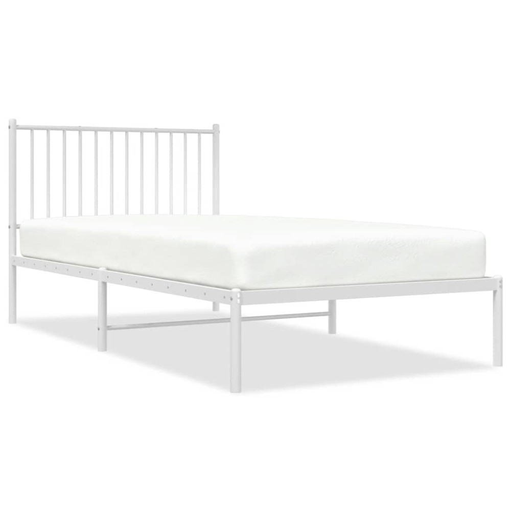 vidaXL Cadru de pat din metal cu tăblie, alb, 100x200 cm