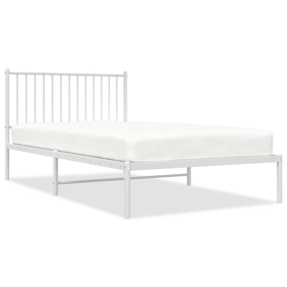 vidaXL Cadru de pat din metal cu tăblie, alb, 107x203 cm