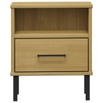 vidaXL Noptieră cu picioare metalice „OSLO”, maro, lemn masiv pin