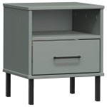 vidaXL Noptieră cu picioare metalice „OSLO”, gri, lemn masiv pin