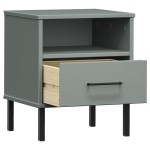 vidaXL Noptieră cu picioare metalice „OSLO”, gri, lemn masiv pin