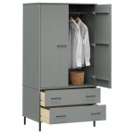 vidaXL Șifonier cu picioare metalice OSLO, gri, 90x55x172,5 cm, lemn