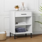 vidaXL Dulap consolă cu picioare metalice „OSLO”, alb, lemn masiv pin vidaXL Dulap consolă cu picioare metalice „OSLO”, alb, lemn masiv pin