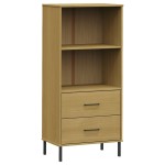 vidaXL Bibliotecă cu 2 sertare OSLO, maro, 60x35x128,5 cm, lemn masiv vidaXL Bibliotecă cu 2 sertare OSLO, maro, 60x35x128,5 cm, lemn masiv