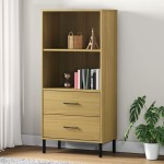 vidaXL Bibliotecă cu 2 sertare OSLO, maro, 60x35x128,5 cm, lemn masiv vidaXL Bibliotecă cu 2 sertare OSLO, maro, 60x35x128,5 cm, lemn masiv