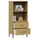 vidaXL Bibliotecă cu 2 sertare OSLO, maro, 60x35x128,5 cm, lemn masiv vidaXL Bibliotecă cu 2 sertare OSLO, maro, 60x35x128,5 cm, lemn masiv