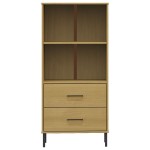 vidaXL Bibliotecă cu 2 sertare OSLO, maro, 60x35x128,5 cm, lemn masiv vidaXL Bibliotecă cu 2 sertare OSLO, maro, 60x35x128,5 cm, lemn masiv