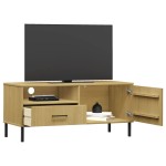 vidaXL Comodă TV cu picioare metalice OSLO, maro, lemn masiv pin