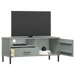 vidaXL Comodă TV cu picioare metalice „OSLO”, gri, lemn masiv pin