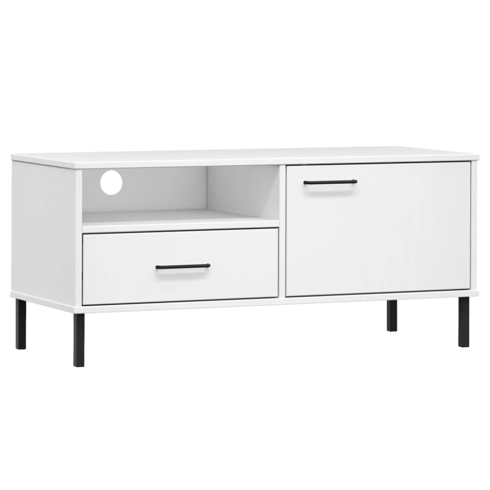 vidaXL Comodă TV cu picioare metalice „OSLO”, alb, lemn masiv pin