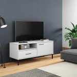 vidaXL Comodă TV cu picioare metalice „OSLO”, alb, lemn masiv pin