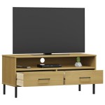 vidaXL Comodă TV cu picioare metalice „OSLO”, maro, lemn masiv pin