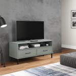 vidaXL Comodă TV cu picioare metalice „OSLO”, gri, lemn masiv pin