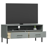 vidaXL Comodă TV cu picioare metalice „OSLO”, gri, lemn masiv pin