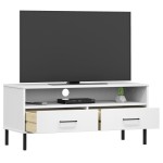 vidaXL Comodă TV cu picioare metalice „OSLO”, alb, lemn masiv pin
