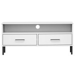 vidaXL Comodă TV cu picioare metalice „OSLO”, alb, lemn masiv pin