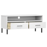 vidaXL Comodă TV cu picioare metalice „OSLO”, alb, lemn masiv pin