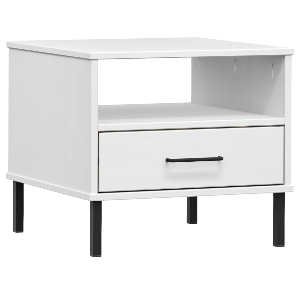 vidaXL Noptieră cu picioare metalice „OSLO”, alb, lemn masiv pin