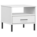 vidaXL Noptieră cu picioare metalice „OSLO”, alb, lemn masiv pin