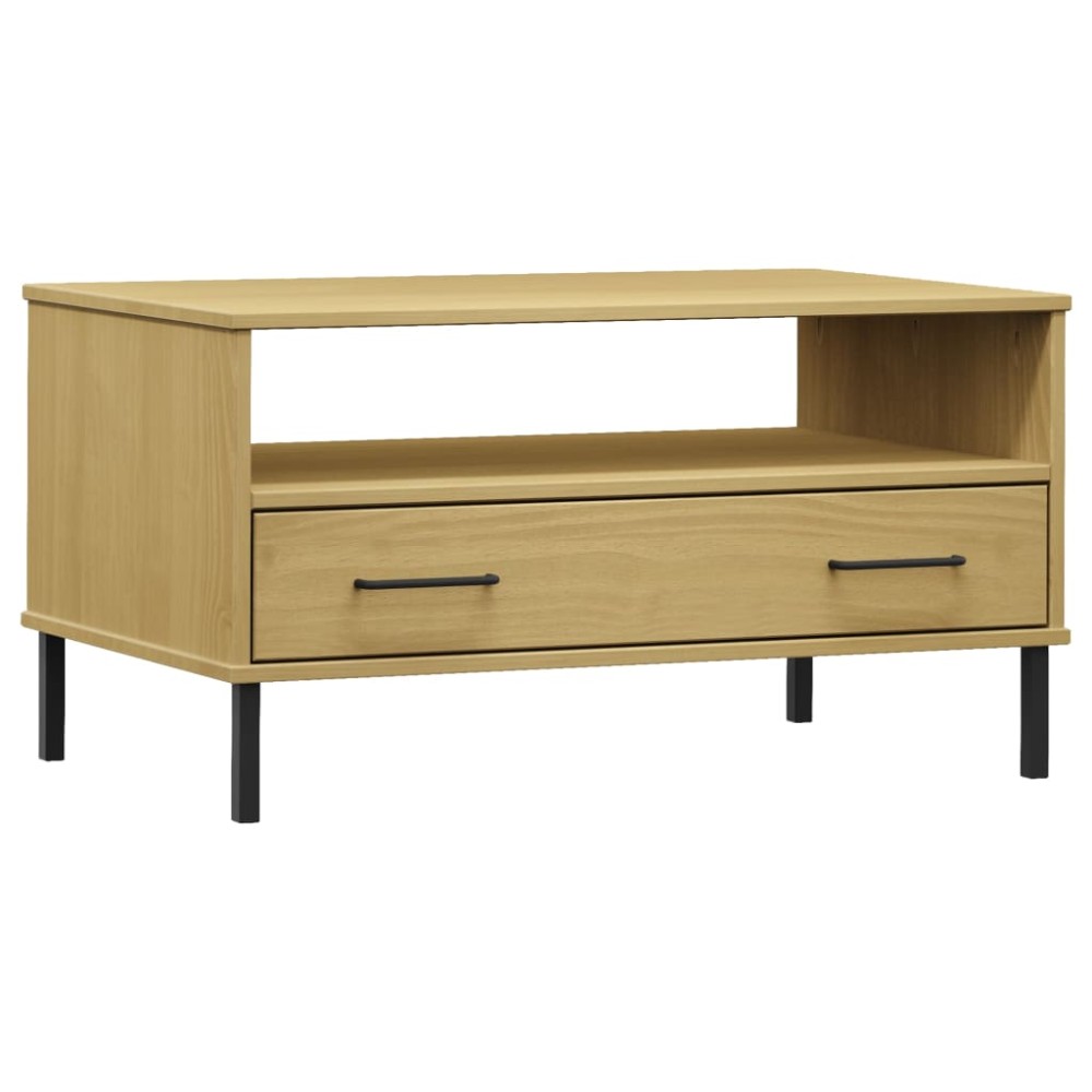 vidaXL Măsuță cafea picioare metalice maro 85x50x45cm lemn masiv OSLO