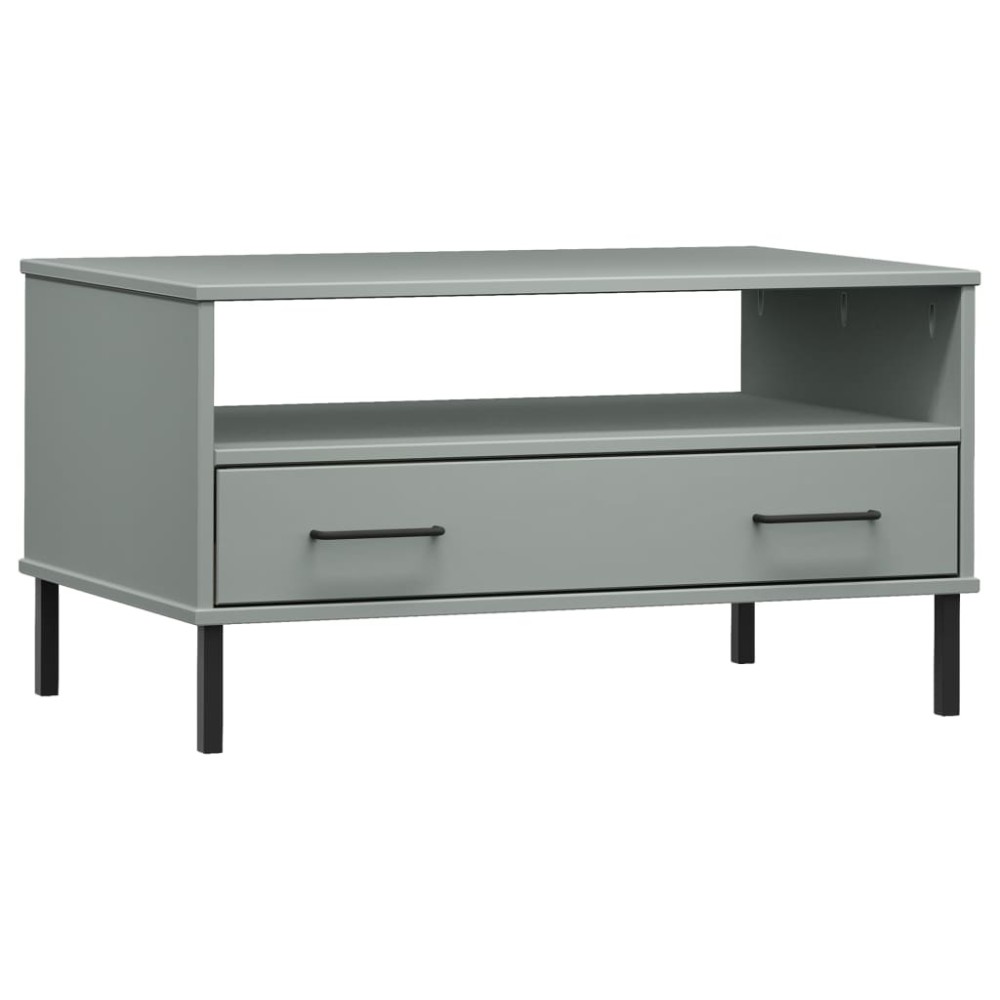 vidaXL Măsuță cafea picioare metalice gri 85x50x45cm lemn masiv "OSLO"