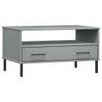 vidaXL Măsuță cafea picioare metalice gri 85x50x45cm lemn masiv "OSLO" vidaXL Măsuță cafea picioare metalice gri 85x50x45cm lemn masiv "OSLO"