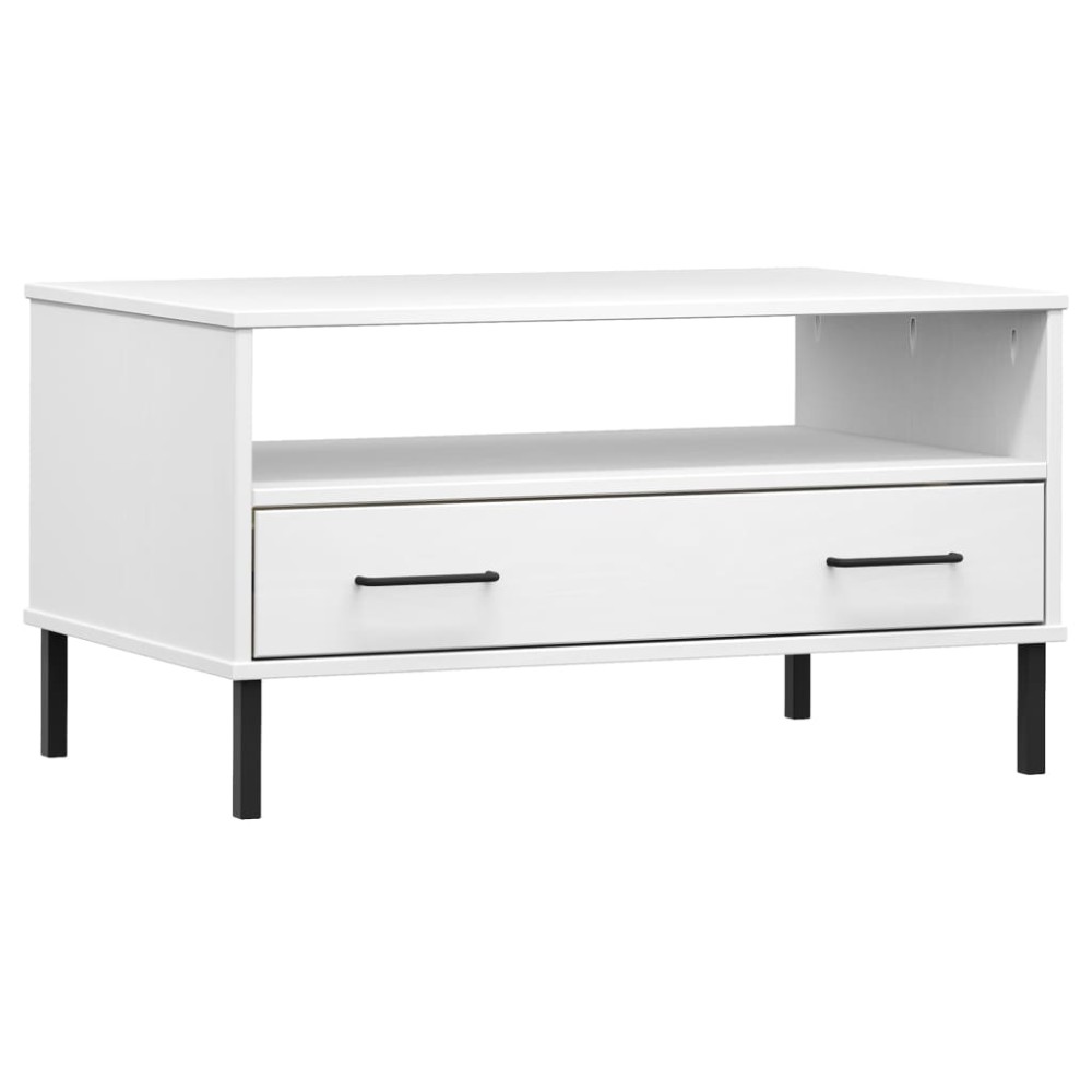 vidaXL Măsuță cafea picioare metalice alb 85x50x45cm lemn masiv "OSLO"