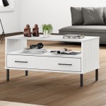 vidaXL Măsuță cafea picioare metalice alb 85x50x45cm lemn masiv "OSLO" vidaXL Măsuță cafea picioare metalice alb 85x50x45cm lemn masiv "OSLO"