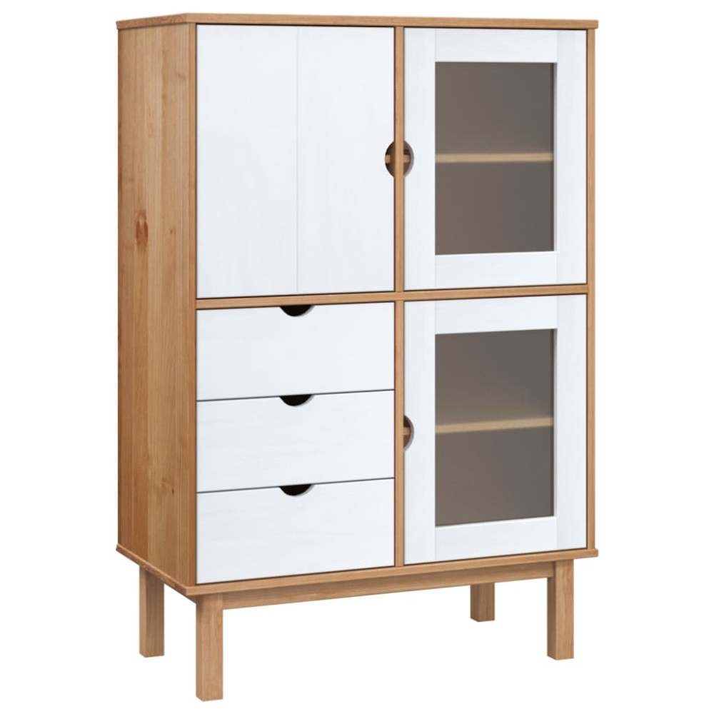 vidaXL Dulap înalt OTTA, maro și alb, 85x43x125 cm, lemn masiv de pin