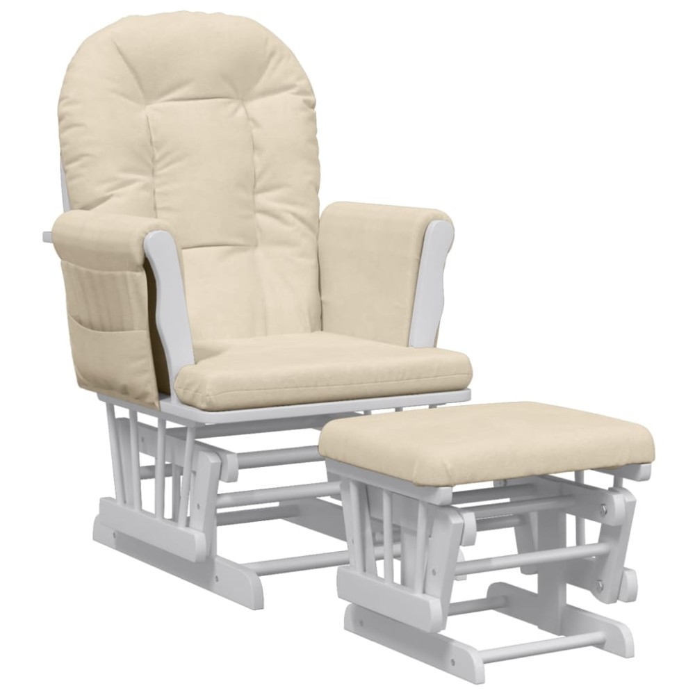vidaXL Scaun glisant cu taburet, alb crem, material textil