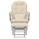 vidaXL Scaun glisant cu taburet, alb crem, material textil