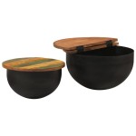 vidaXL Set măsuțe de cafea, 2 piese, negru, lemn masiv reciclat vidaXL Set măsuțe de cafea, 2 piese, negru, lemn masiv reciclat