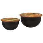 vidaXL Set măsuțe de cafea, 2 piese, negru, lemn masiv reciclat vidaXL Set măsuțe de cafea, 2 piese, negru, lemn masiv reciclat