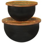 vidaXL Set măsuțe de cafea, 2 piese, negru, lemn masiv reciclat vidaXL Set măsuțe de cafea, 2 piese, negru, lemn masiv reciclat