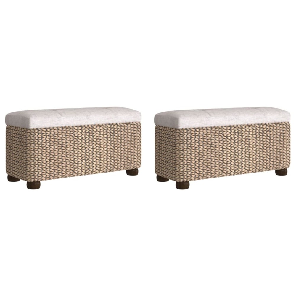 vidaXL Bănci de depozitare, 2 buc., cu pernă gri, 69 cm, papură