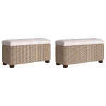 vidaXL Bănci de depozitare, 2 buc., cu pernă gri, 69 cm, papură vidaXL Bănci de depozitare, 2 buc., cu pernă gri, 69 cm, papură