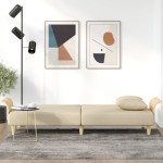 vidaXL Canapea extensibilă cu cotiere, crem, material textil