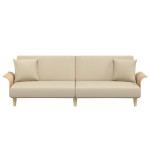 vidaXL Canapea extensibilă cu cotiere, crem, material textil