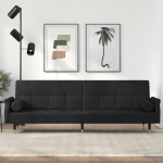 vidaXL Canapea extensibilă cu perne, negru, catifea vidaXL Canapea extensibilă cu perne, negru, catifea