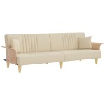 vidaXL Canapea extensibilă cu cotiere, crem, material textil