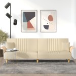 vidaXL Canapea extensibilă cu cotiere, crem, material textil