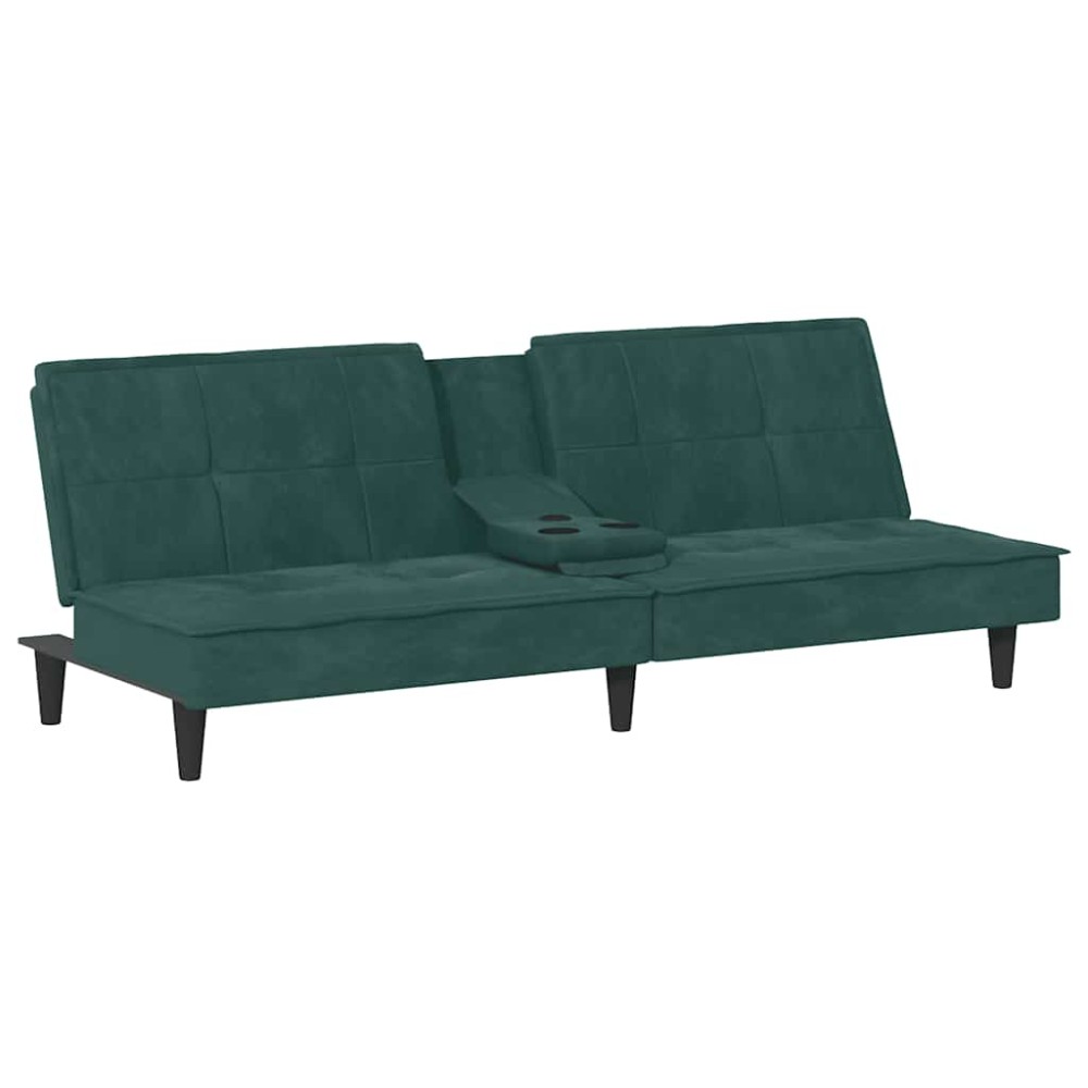 vidaXL Canapea extensibilă cu suporturi de pahar verde închis, catifea