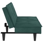 vidaXL Canapea extensibilă cu suporturi de pahar verde închis, catifea vidaXL Canapea extensibilă cu suporturi de pahar verde închis, catifea