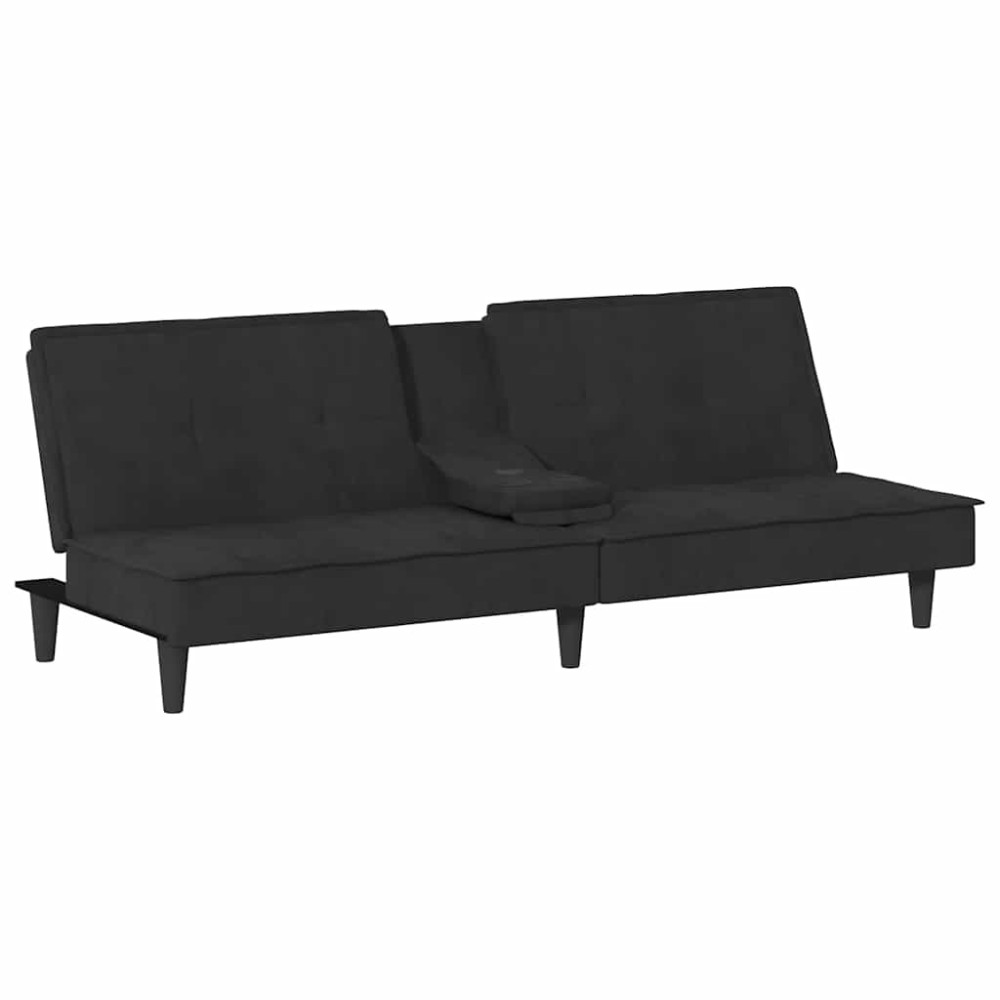 vidaXL Canapea extensibilă cu suporturi de pahare, negru, catifea