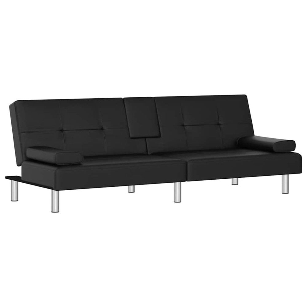 vidaXL Canapea extensibilă cu suporturi pahare, negru, piele ecologică