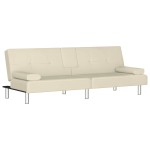 vidaXL Canapea extensibilă cu suporturi pahare, crem, piele ecologică