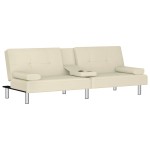 vidaXL Canapea extensibilă cu suporturi pahare, crem, piele ecologică