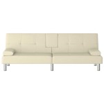 vidaXL Canapea extensibilă cu suporturi pahare, crem, piele ecologică