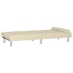 vidaXL Canapea extensibilă cu suporturi pahare, crem, piele ecologică