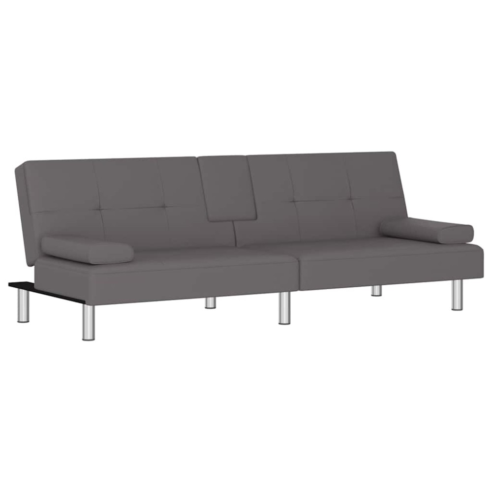 vidaXL Canapea extensibilă cu suporturi pahare, gri, piele ecologică